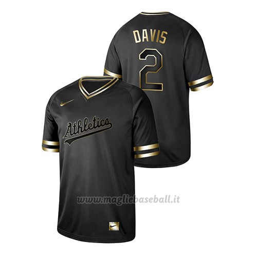 Maglia Baseball Hombre Oakland Athletics Khris Davis 2019 Golden Edition Nero